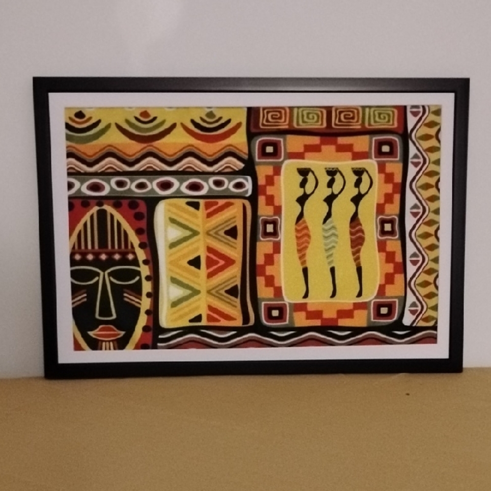 Vibrant African Art Print in Black Frame